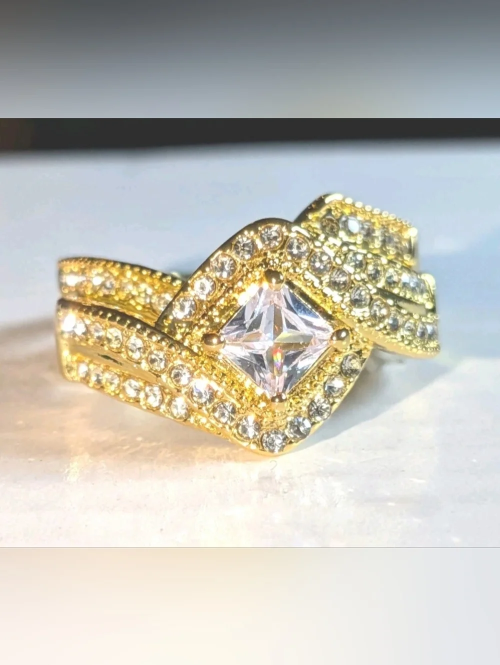 3Ct Lab-Created Diamond Engagement Bridal Ring Set 14K Yellow Gold Plated Sz 10